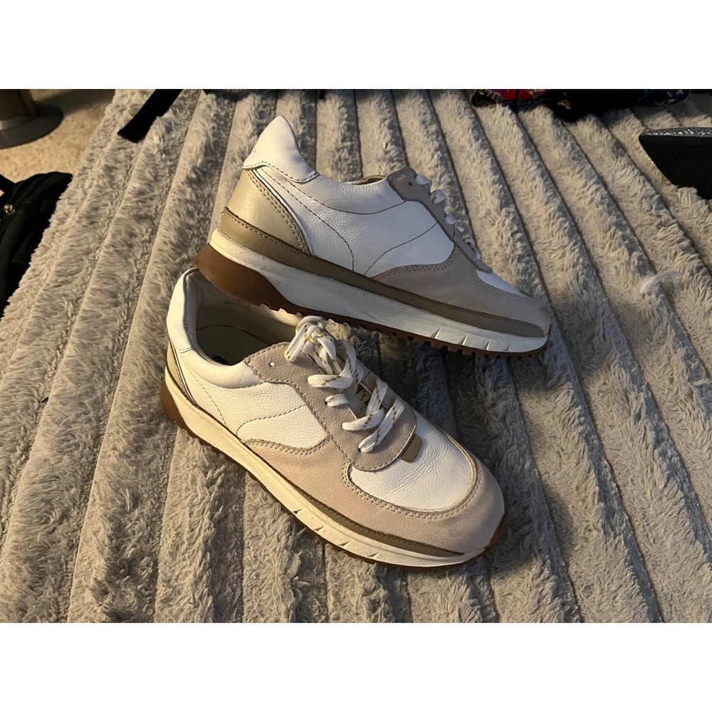 Madewell Kickoff Trainer Sneakers White Beige Leather Suede MB857 Womens 8